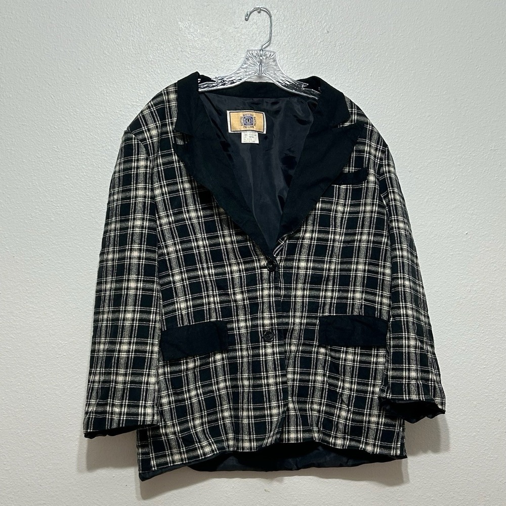 Baccini Black & Cream Plaid Jacket Blazer Womens Plus Size 18/32 Vintage 90s Y2K